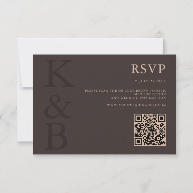 Cartão RSVP Modern Brown Monogram Minimalist Wedding (Frente)