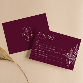 Cartão RSVP Modern Burgundy Boho Wedding Simple Elegant