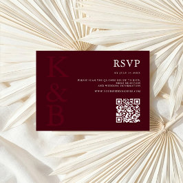 Cartão RSVP Modern Burgundy Monogram Minimalist Wedding