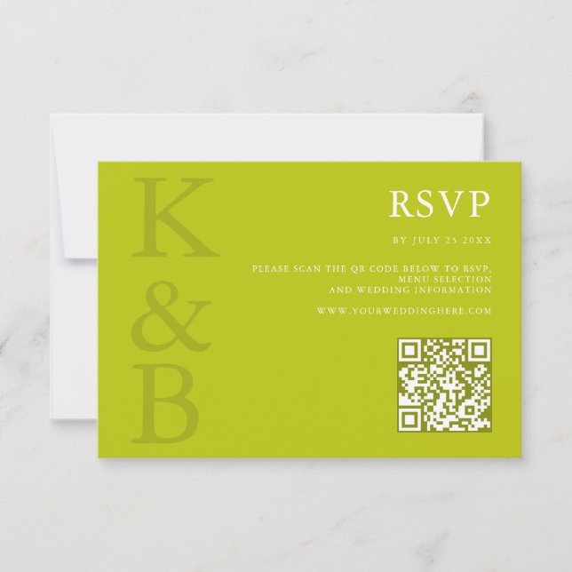 Cartão RSVP Modern Chartreuse Monogram Minimalist Wedding (Frente)