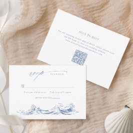 Cartão RSVP Modern Coastal Chic Blue QR Code Wedding
