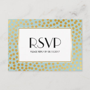Cartão RSVP Modern Confetti Bolinhas Mint e Dourado