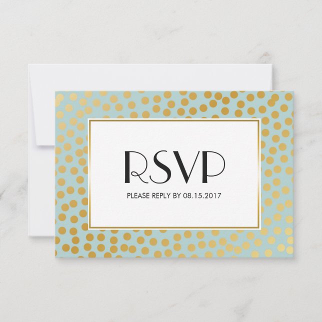 Cartão RSVP Modern Confetti Bolinhas Mint e Dourado (Frente)