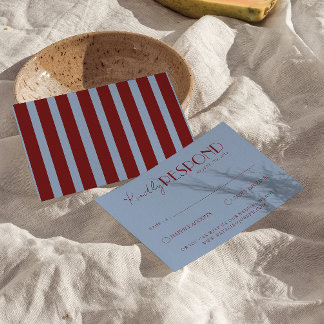 Cartão RSVP Modern Deep Red Blue Classy Fancy Wedding
