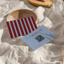 Cartão RSVP Modern Deep Red Blue QR Code Fancy Wedding