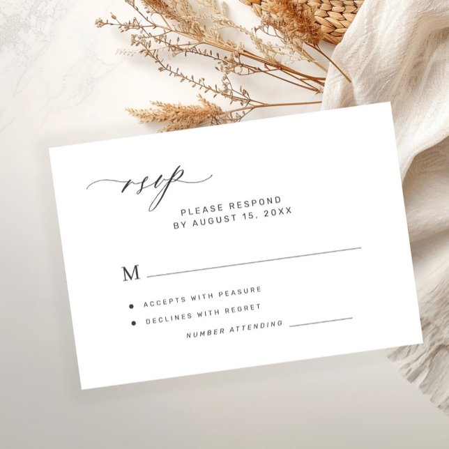 Cartão RSVP Modern elegant minimalist white wedding (Criador carregado)