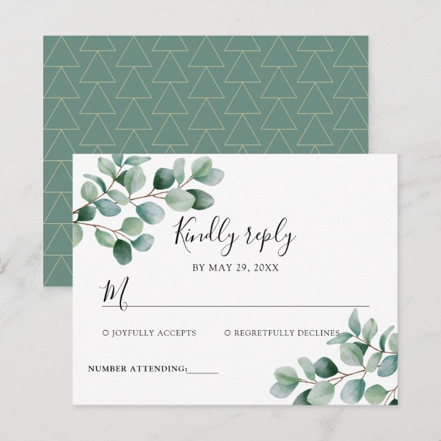 Cartão RSVP Modern Eucalyptus Greenery Wedding (Frente/Verso)