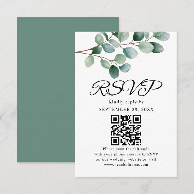 Cartão RSVP Modern Eucalyptus Greenery Wedding (Frente/Verso)