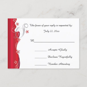 Cartão RSVP Modern Floral Wedding   Vermelho profundo e prata