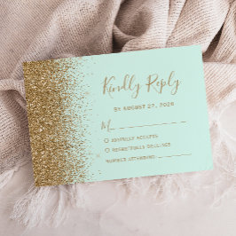 Cartão RSVP Modern Gold Glitter Mint Green Wedding