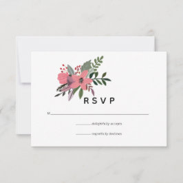 Cartão RSVP Modern Grandeur Plum e Casamento Floral Rosa