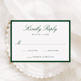 Cartão RSVP Modern Green Border Wedding