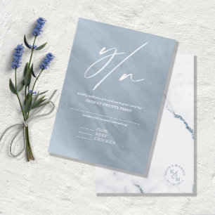 Cartão RSVP Modern Marble Glitter Wedding Dusty Blue V2 ID816