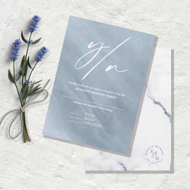 Cartão RSVP Modern Marble Glitter Wedding Dusty Blue V2 ID816 (Criador carregado)
