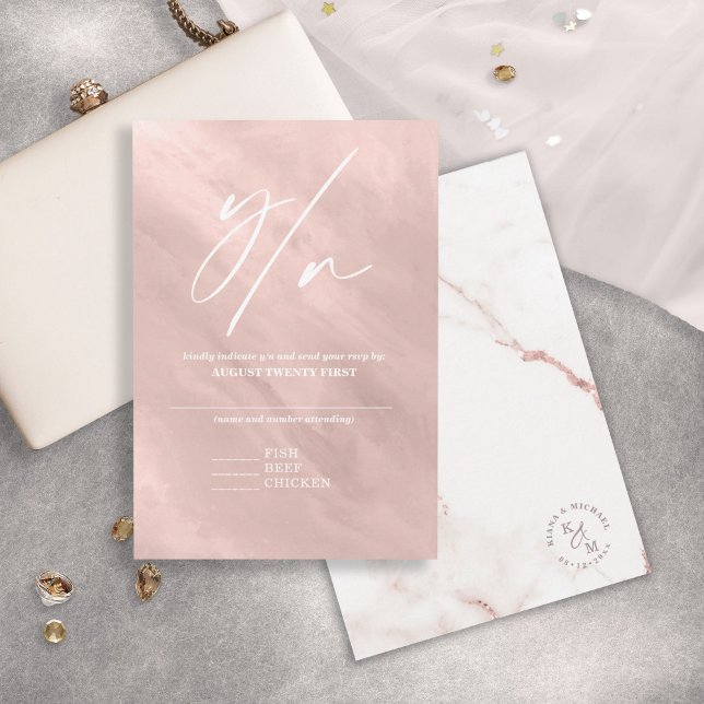 Cartão RSVP Modern Marble Glitter Wedding Rosa Dourado ID816 (Criador carregado)