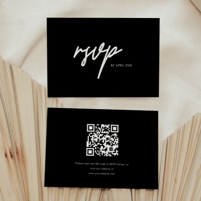 Cartão RSVP Modern Minimal Bold Black Script Graduation Party (Criador carregado)