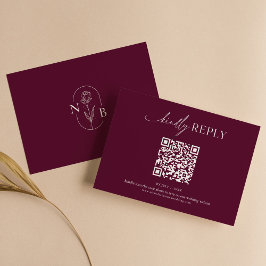 Cartão RSVP Modern Minimal Burgundy Boho Wedding QR Code