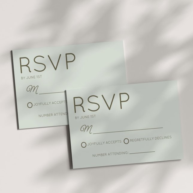 Cartão RSVP Modern Minimal Minimalist Sage Green Wedding (Criador carregado)