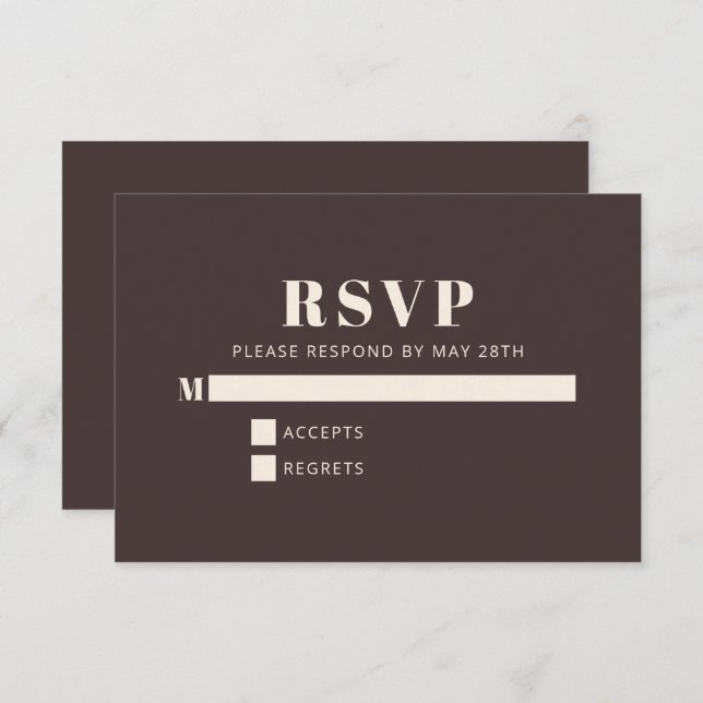 Cartão RSVP Modern Minimalist Bat Mitzvah Brown Custom (Frente/Verso)