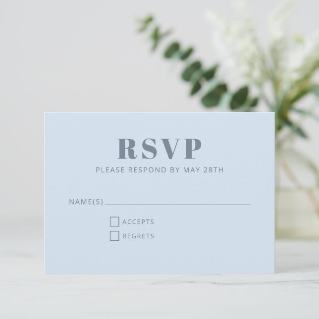 Cartão RSVP Modern Minimalist Bat Mitzvah Soft Blue Simple (Em pé/Frente)