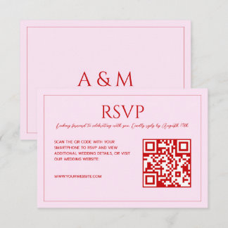 Cartão RSVP Modern minimalist blush pink and red wedding 