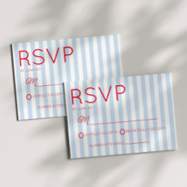 Cartão RSVP Modern Minimalist Coastal Red Blue Stripes Wedding