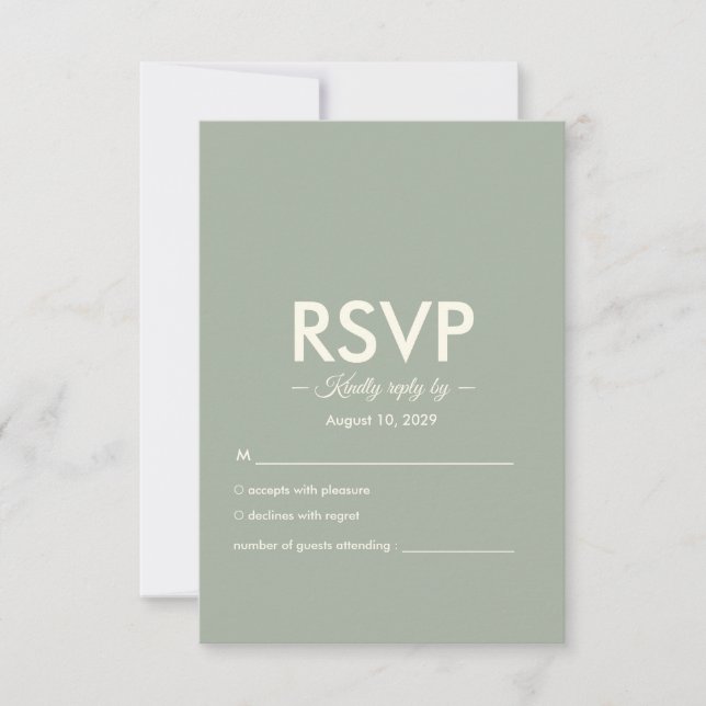 Cartão RSVP Modern Minimalist Wedding | Sage Green Timeless  (Frente)