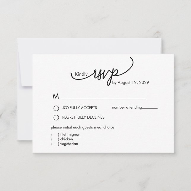 Cartão RSVP Modern Name Monogram with Leaf Scripted  (Frente)