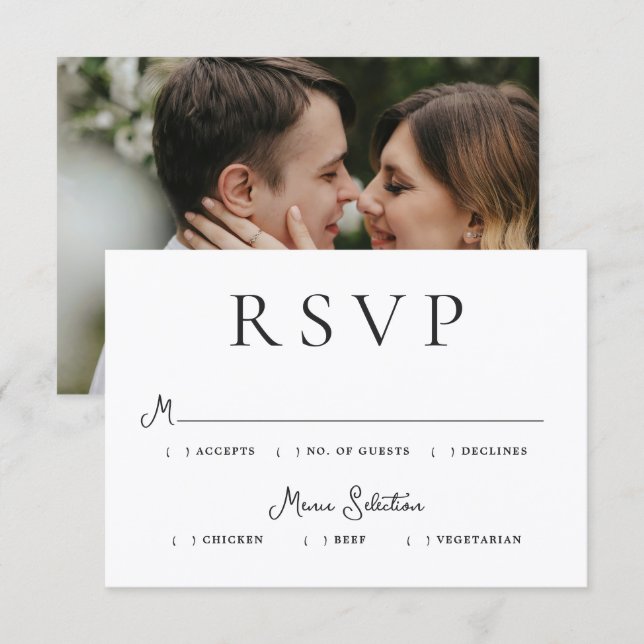 Cartão RSVP Modern Photo Editorial Wedding (Frente/Verso)