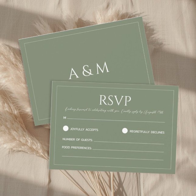 Cartão RSVP Modern sage green minimalist wedding (Criador carregado)