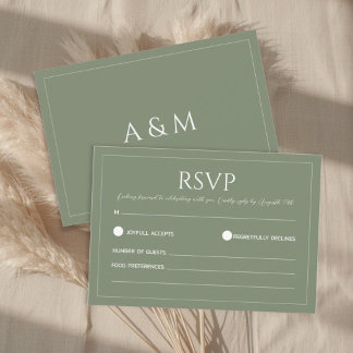 Cartão RSVP Modern sage green minimalist wedding