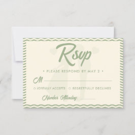 Cartão RSVP Modern Sage Green Wavy Stripe QR Code Wedding