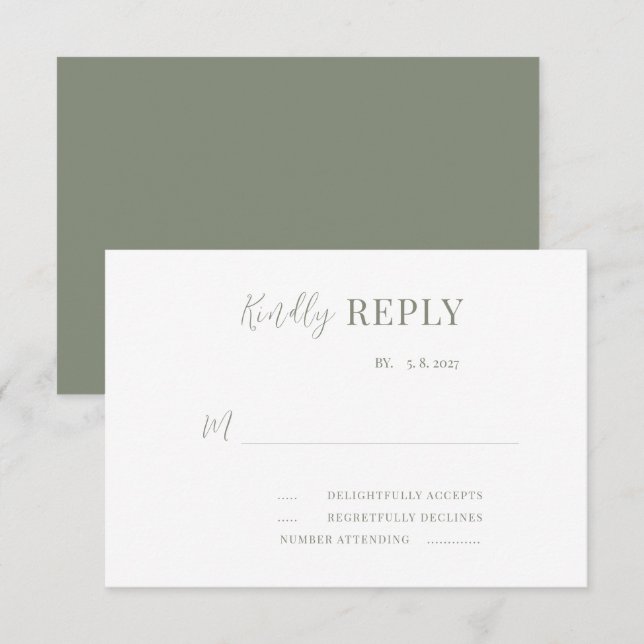 Cartão RSVP Modern Sage & White Wedding (Frente/Verso)
