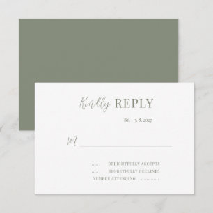 Cartão RSVP Modern Sage & White Wedding