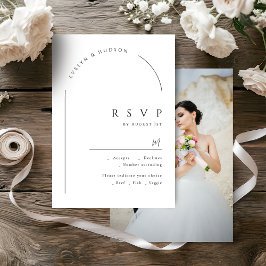 Cartão RSVP Modern Script Minimalist Photo Arch Wedding