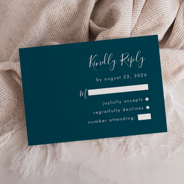 Cartão RSVP Modern Script Teal Wedding (Criador carregado)