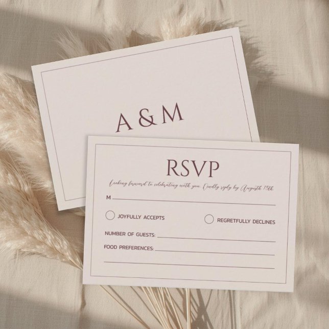Cartão RSVP Modern simple tan minimalist wedding (Criador carregado)
