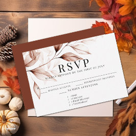 Cartão RSVP Modern Terracotta Leaf Sketch