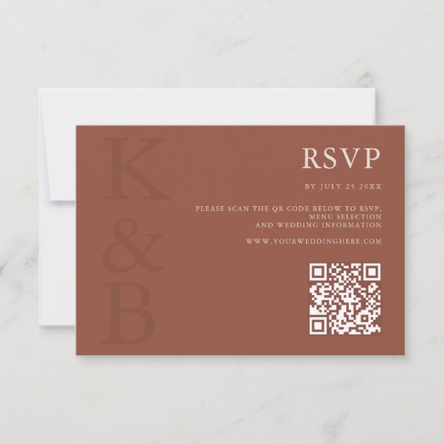 Cartão RSVP Modern Terracotta Monogram Minimalist Wedding (Frente)
