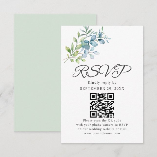 Cartão RSVP Modern Watercolor Eucalyptus Greenery Wedding (Frente/Verso)