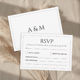 Cartão RSVP Modern white black minimalist wedding