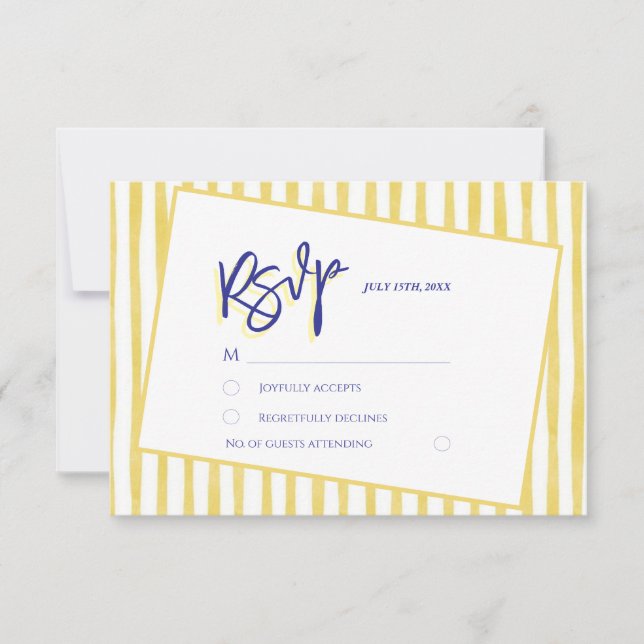 Cartão RSVP Modern Yellow Hand Written Pinstripe Italy Wedding (Frente)