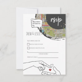 Cartão RSVP Moderno de Casamento do Tribunal de Linha do Tempo