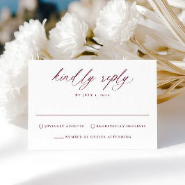 Cartão RSVP Moderno Elegante Casamento Caligrafia Borgonha