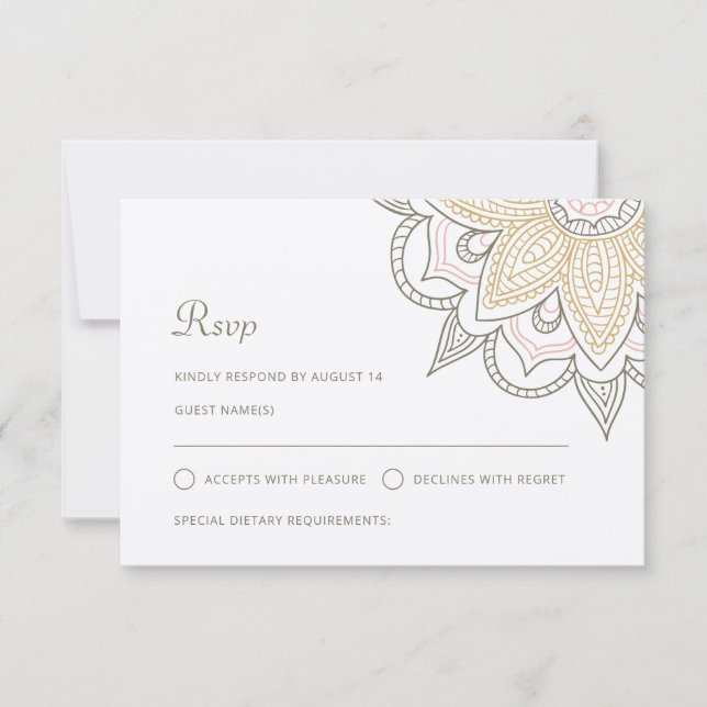 Cartão RSVP Moderno Elegante Indiano Mehndi Hindu Wedding Kraf (Frente)