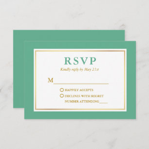 Cartão RSVP Moderno Elegante Verde Branco Dourado