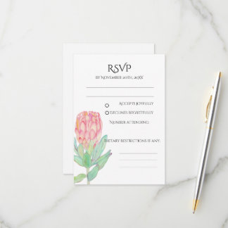 Cartão RSVP Moderno Minimalista Protea Botânico Casamento