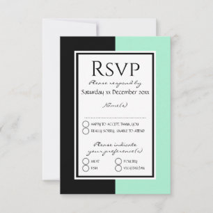 Cartão RSVP Moderno Neo Mint Black Personalization WEDDING