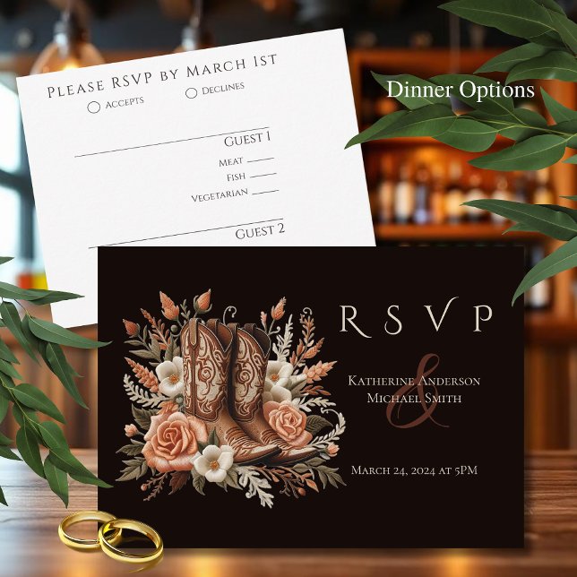 Cartão RSVP Moderno País Elegante - Flores Ocidentais (Modern Elegant Country Western- Flowers RSVP Card )