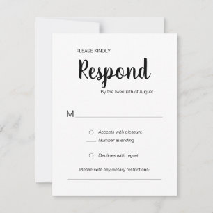 Cartão RSVP Moderno Responde Casamento de Trendy Branca Negra